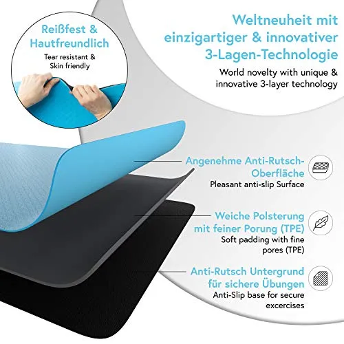 Powrx Nonslip Yoga Mat 67 X 24 Inch Turquoise 3layer Tech Carry Strap Bag