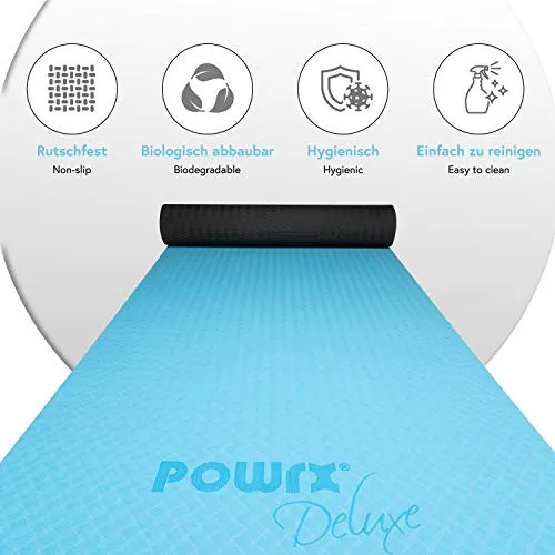 Powrx Nonslip Yoga Mat 67 X 24 Inch Turquoise 3layer Tech Carry Strap Bag