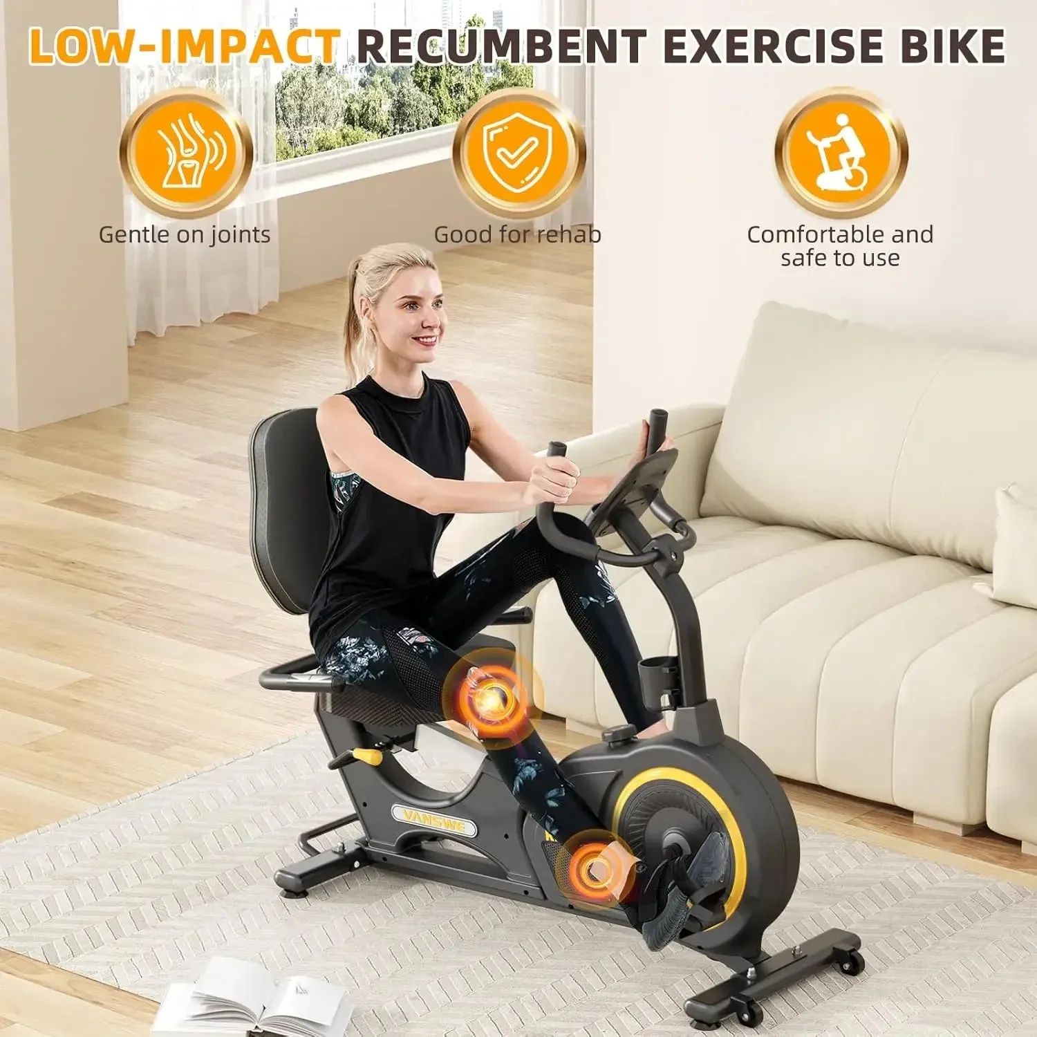 Recumbent Exercise Bike, Recumbent Stationary Bikes for Home 400 LBS Weight Capacity, Exercise Bike for Home Seniors with