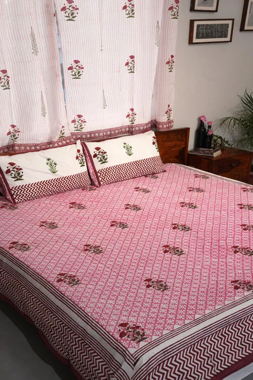 Rosy Dream Weaver Hand Block Printed Cotton Percale Bedsheet