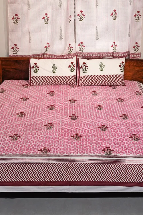 Rosy Dream Weaver Hand Block Printed Cotton Percale Bedsheet