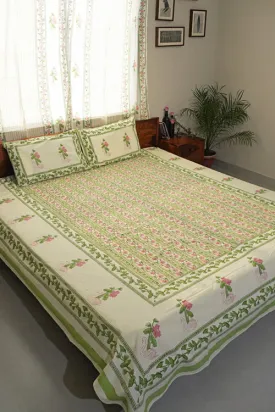 Serene Swan Song Hand Block Printed Cotton Percale Bedsheet