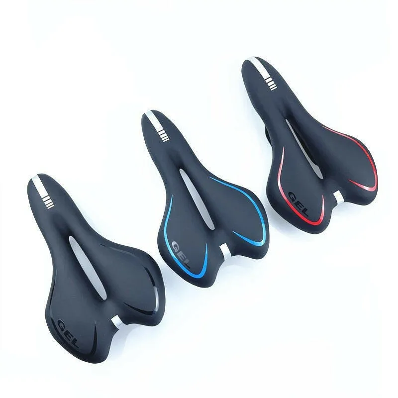 Silica Gel PU Leather Mountain Mtb Road Bicycle Saddle with Breatherable Hollow Bike Bicycle Saddle Seat Cushion Pad