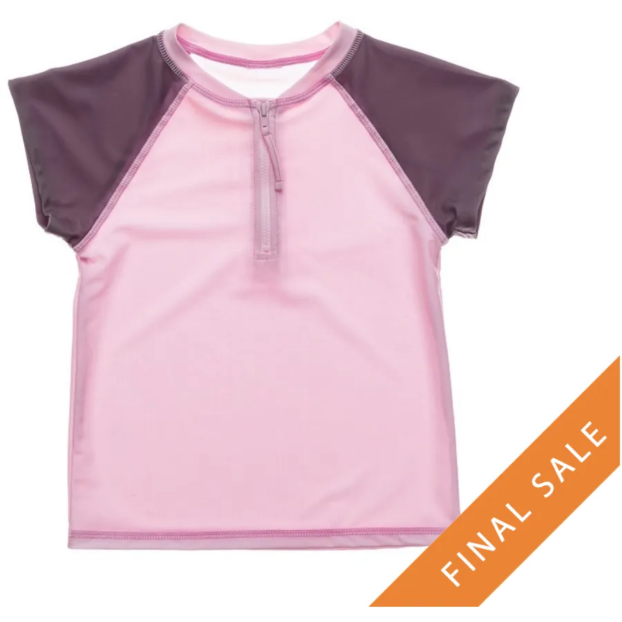 Snapper Rock Pink Grey Sleeve 1/2 Zip SS Rash Top G10114S- Pink