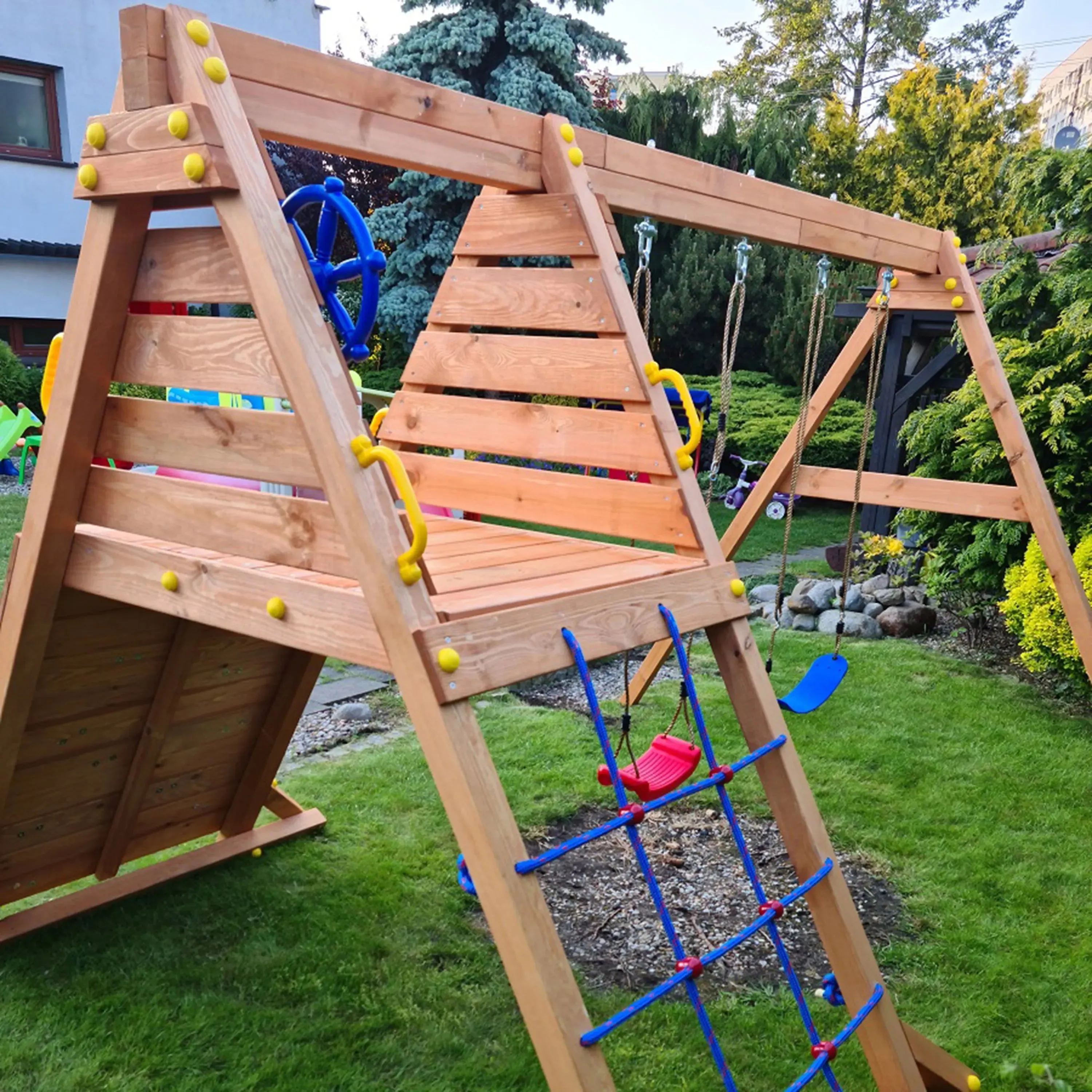 Spider King Teak painted Swing Set with Climbing Wall - SPECIAL OFFER - 10% OFF