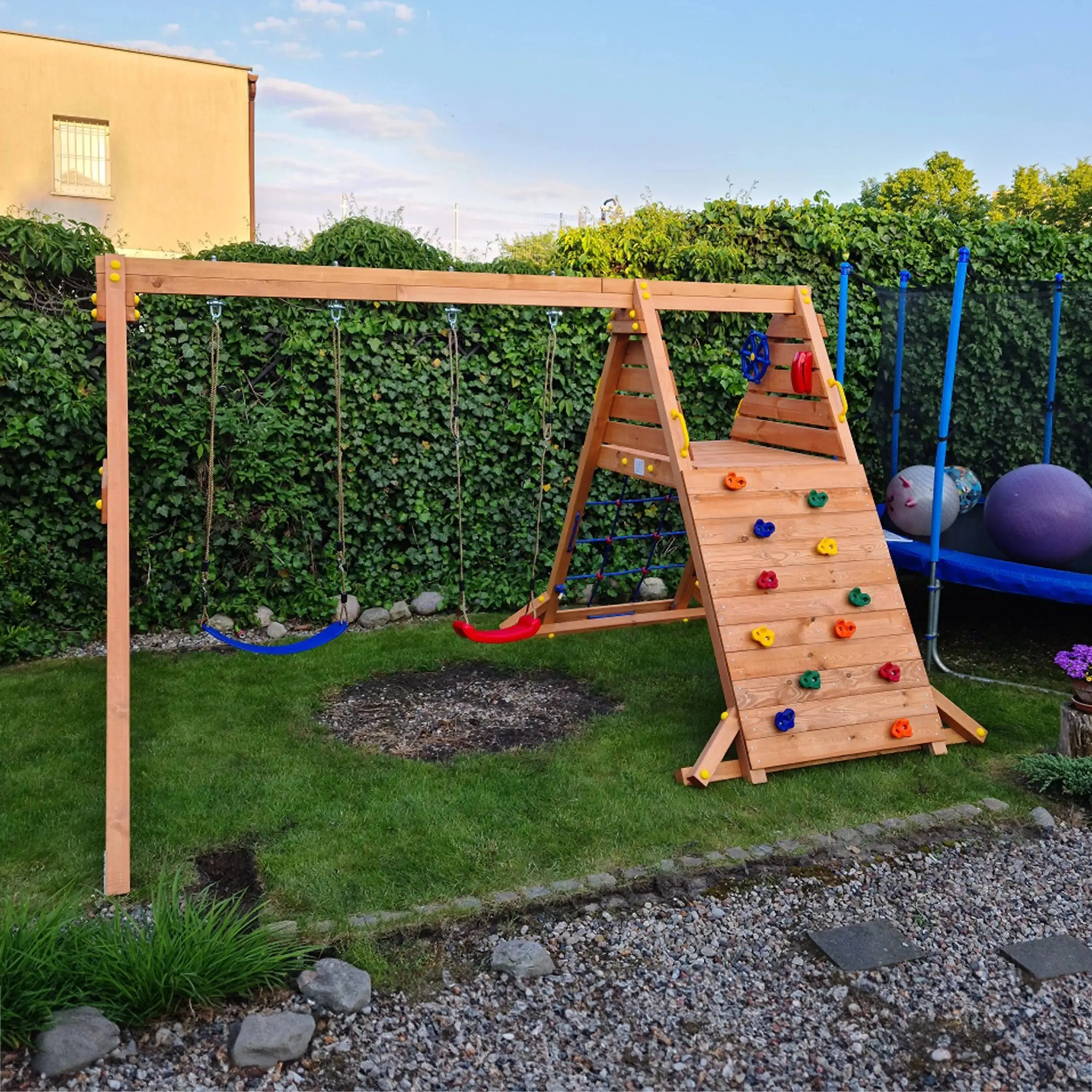 Spider King Teak painted Swing Set with Climbing Wall - SPECIAL OFFER - 10% OFF