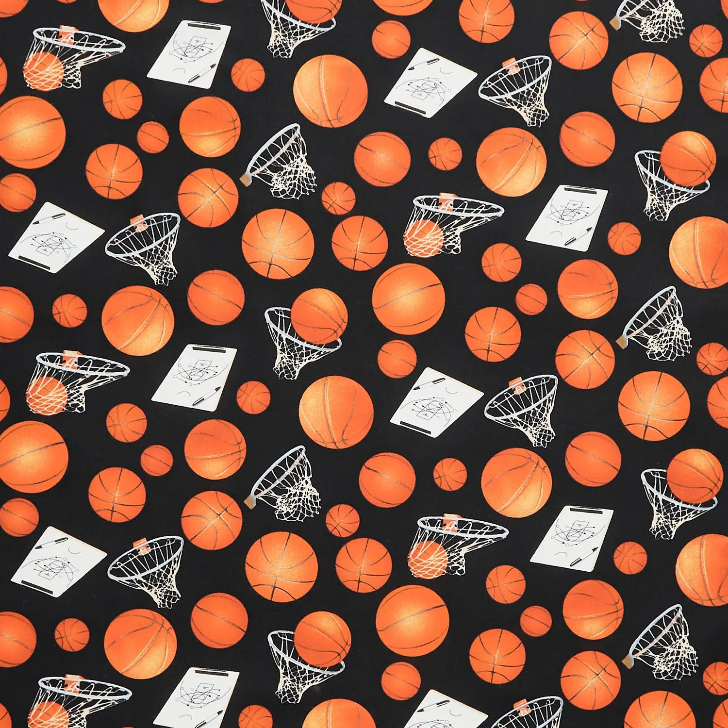 Sports - Basketballs and Hoops Black Yardage