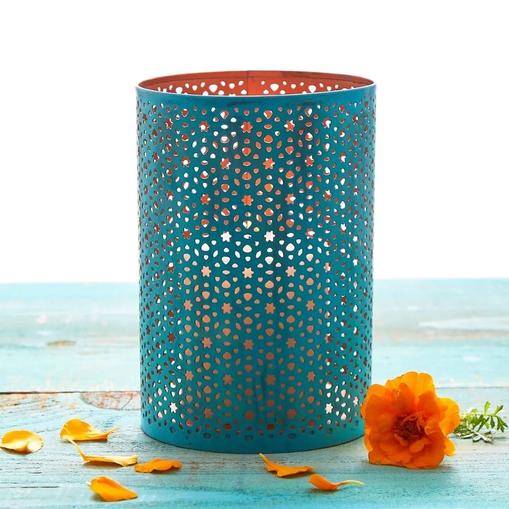 Tabletop Turquoise Star Decorative Lantern Set