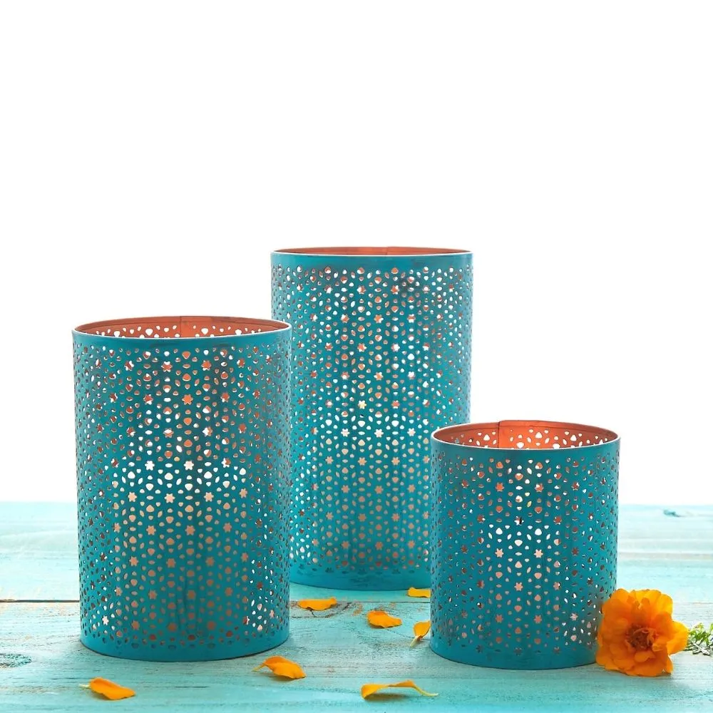 Tabletop Turquoise Star Decorative Lantern Set