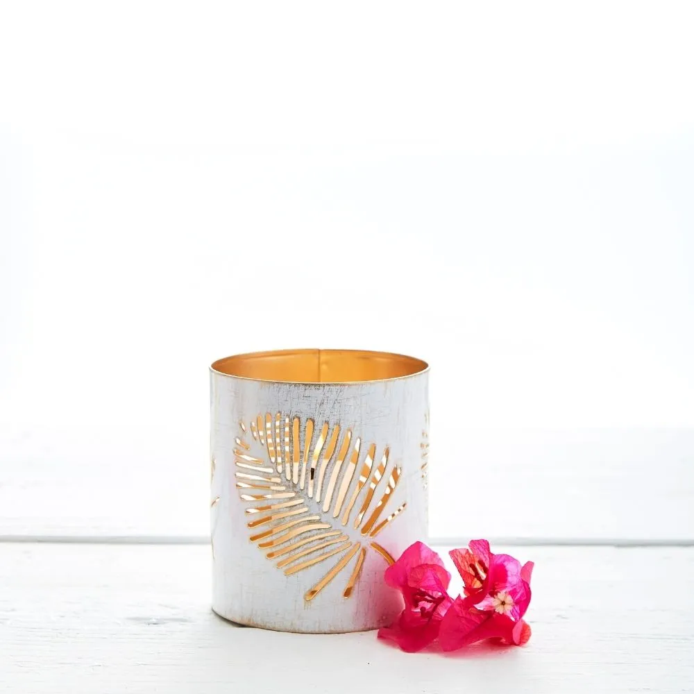 Tabletop White Palm Decorative Lantern Set