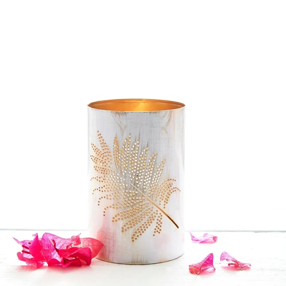 Tabletop White Palm Decorative Lantern Set
