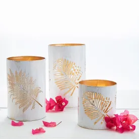 Tabletop White Palm Decorative Lantern Set