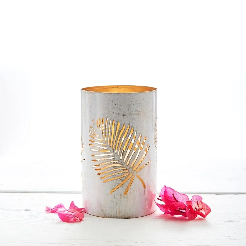 Tabletop White Palm Decorative Lantern Set
