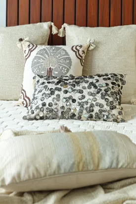 Tara Hand Embroidered Cushion-Silver