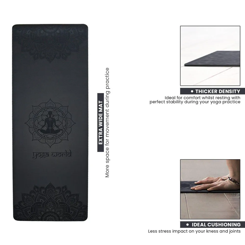 Yoga World Mandala PU Yoga Mat - Non-Slip Surface & Anti-Skid TPE Underside